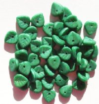 50 9mm Opaque Matte Dark Satin Green Leaf Beads